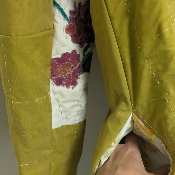 Handmade Olive Quilt Jacket | Floral Collage & Embroidery | One of a Kind Sz M/L - Picture 6 of 16